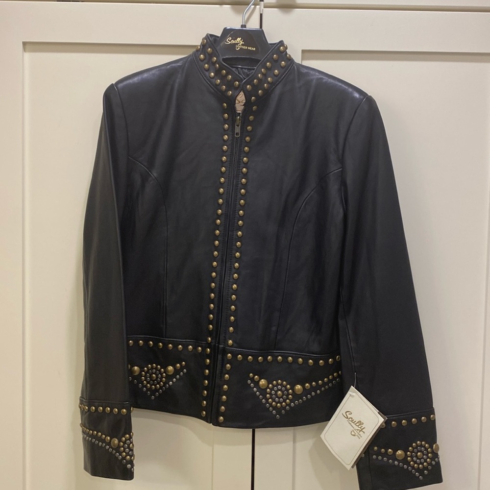 Scully Size S Black Leather Jacket with Rivets - NWT